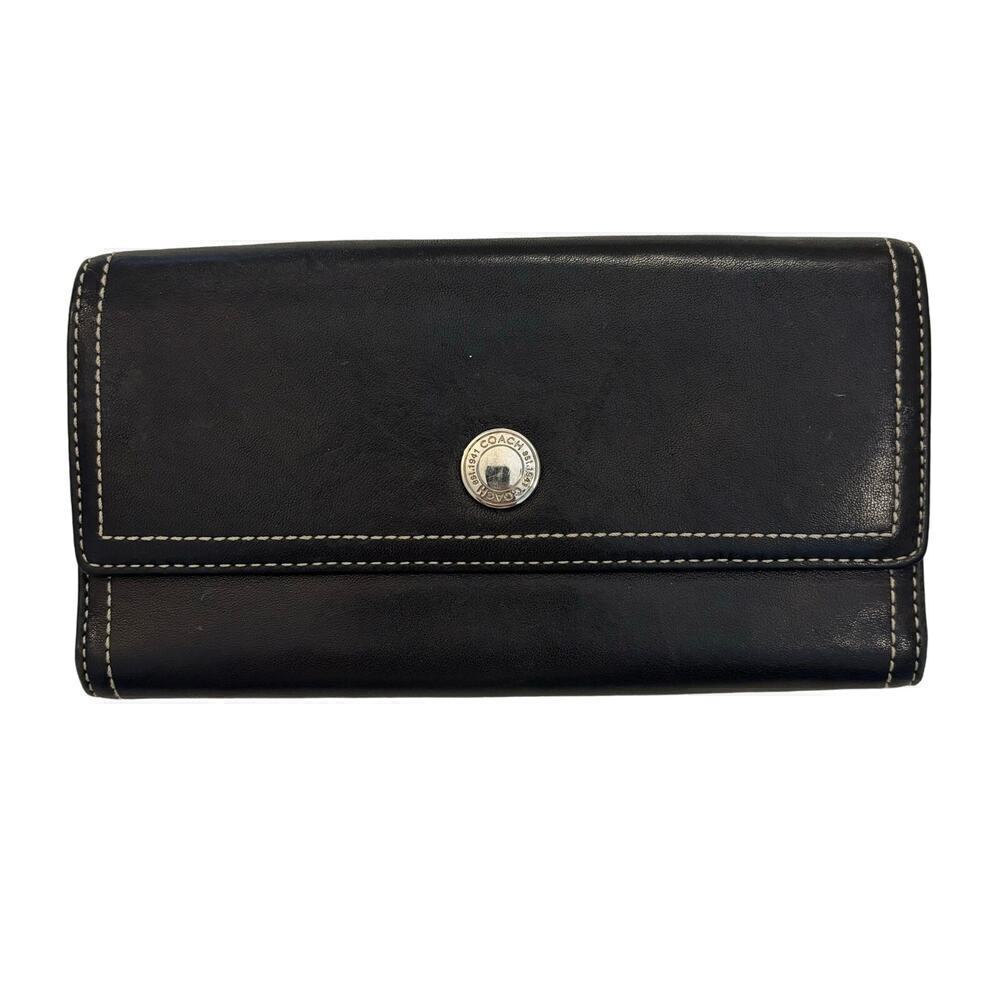 COACH Black Leather Bifold Wallet Clutch